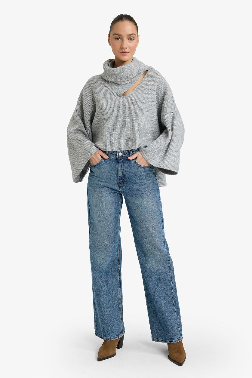 WOMAN Light Grey Oversize Fit Shawl Collar Knitwear Pullover