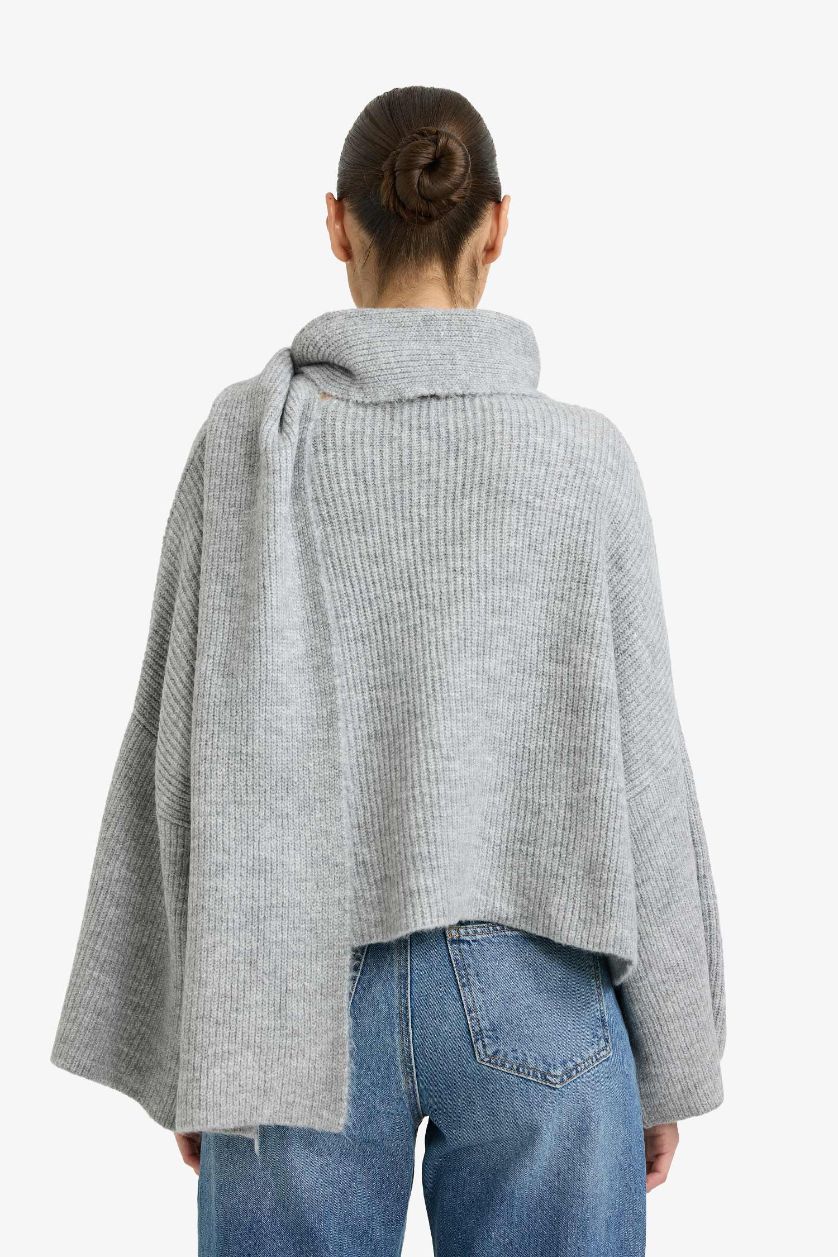 WOMAN Light Grey Oversize Fit Shawl Collar Knitwear Pullover
