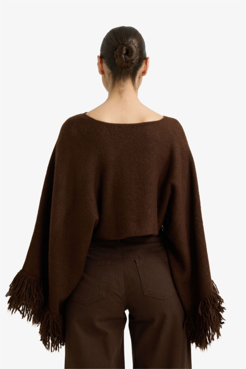 Woman Brown Oversize Fit Boat Collar Knitwear Pullover