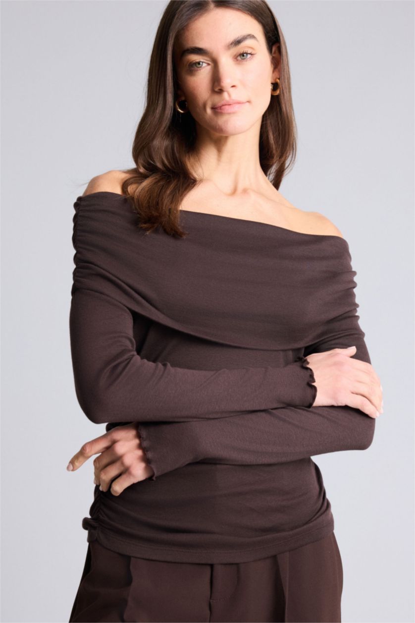 نساء بني Slim Fit Ribana Long Sleeve T-Shirt