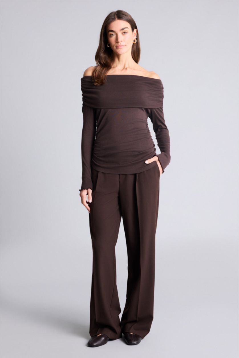 نساء بني Slim Fit Ribana Long Sleeve T-Shirt