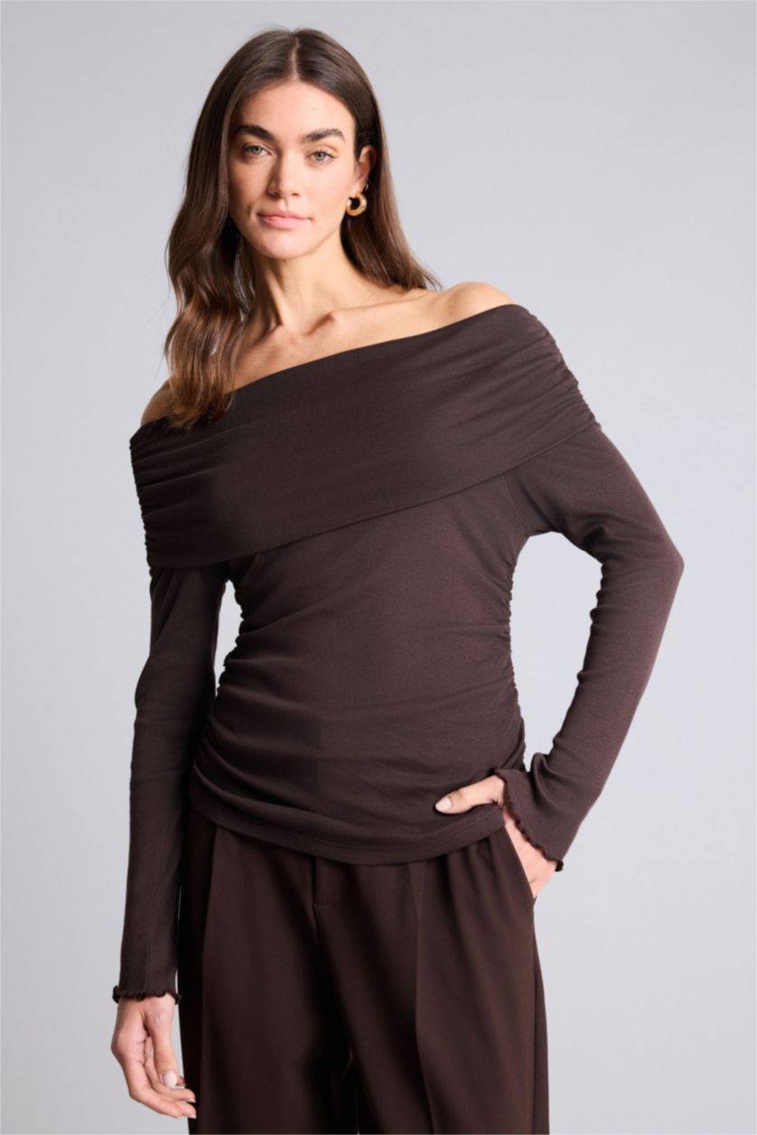 نساء بني Slim Fit Ribana Long Sleeve T-Shirt