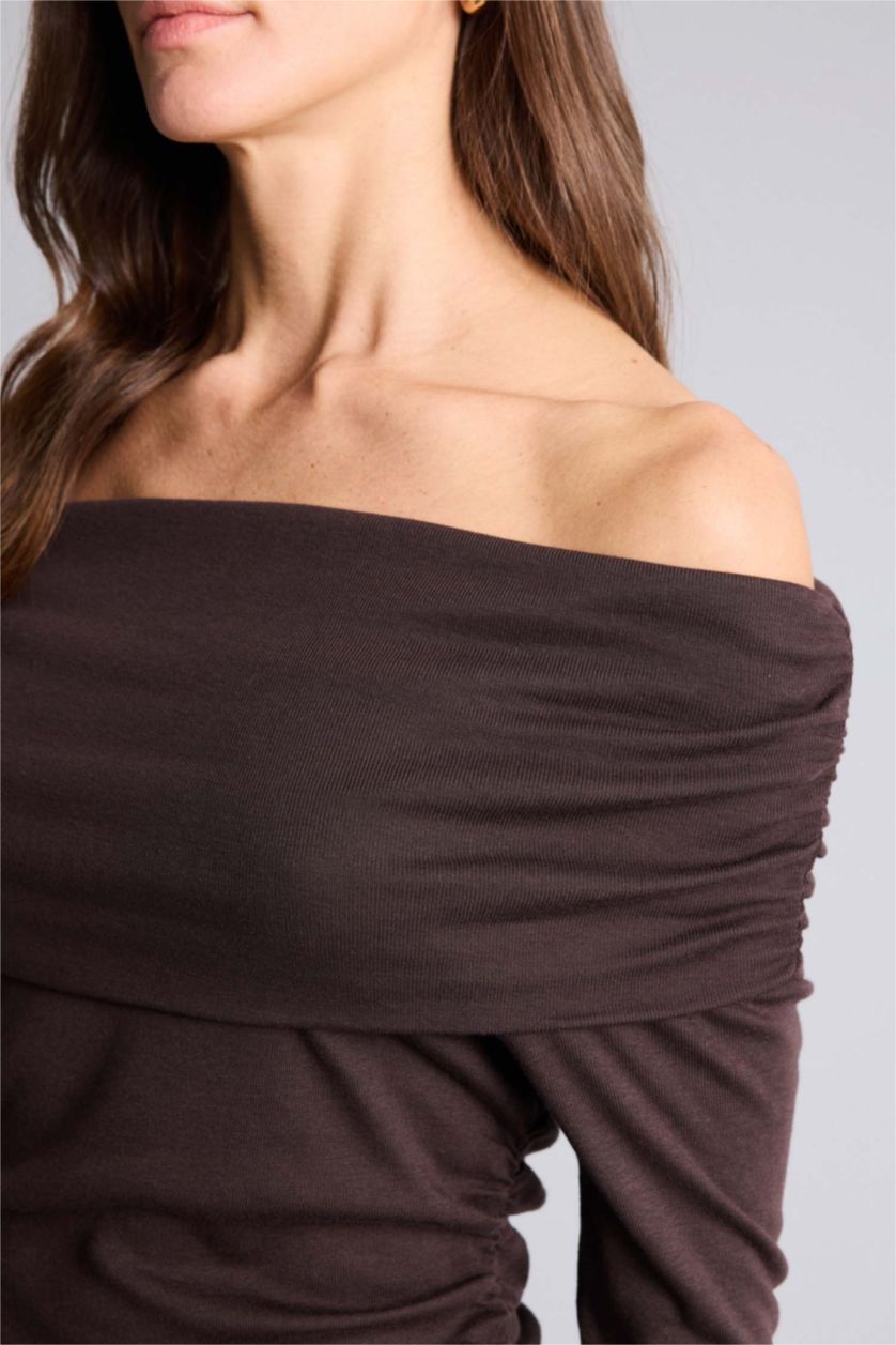 نساء بني Slim Fit Ribana Long Sleeve T-Shirt