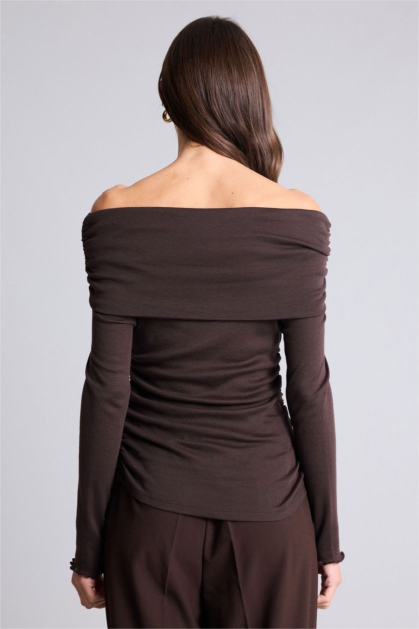 نساء بني Slim Fit Ribana Long Sleeve T-Shirt