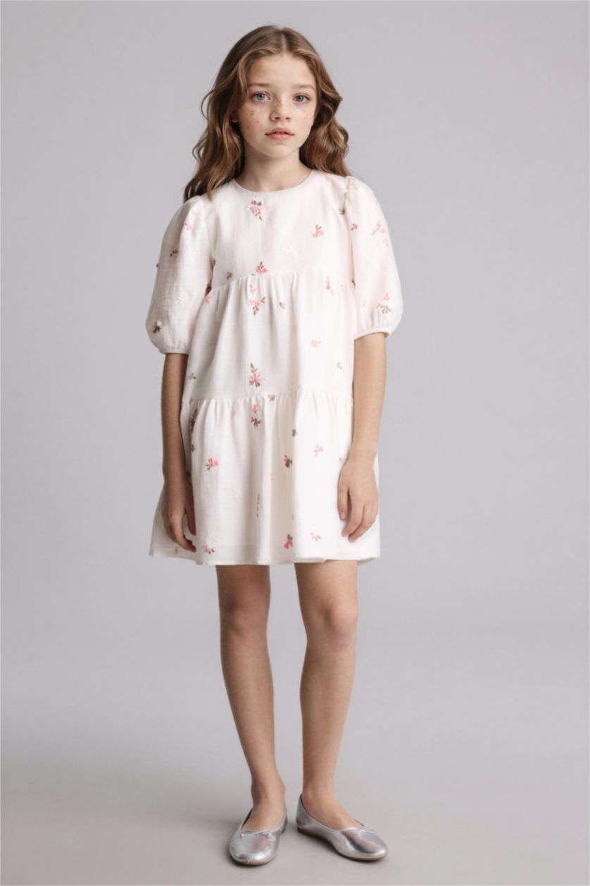 Kız Çocuk - Genç Kız Ekru Pamuklu Elbise Kız Çocuk