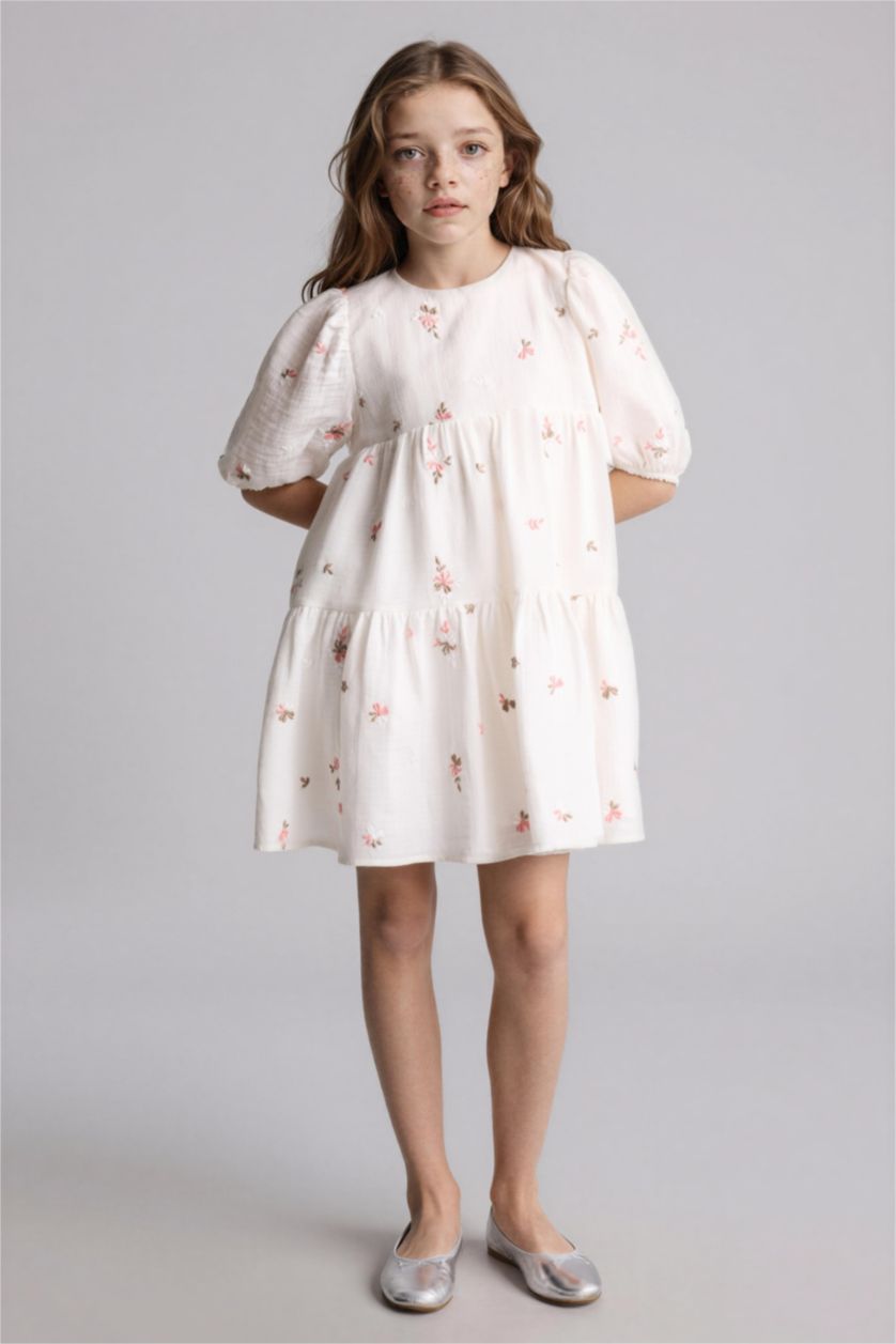 Kız Çocuk - Genç Kız Ekru Pamuklu Elbise Kız Çocuk