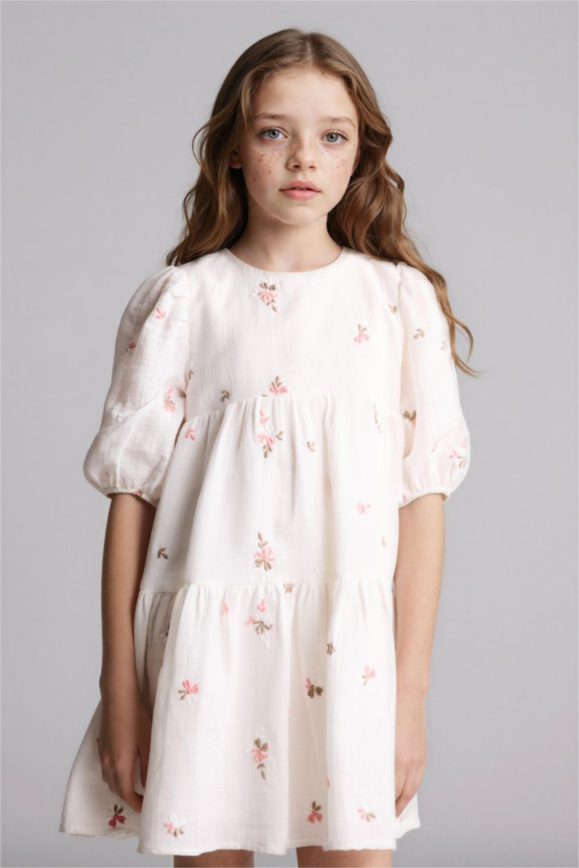 Kız Çocuk - Genç Kız Ekru Pamuklu Elbise Kız Çocuk