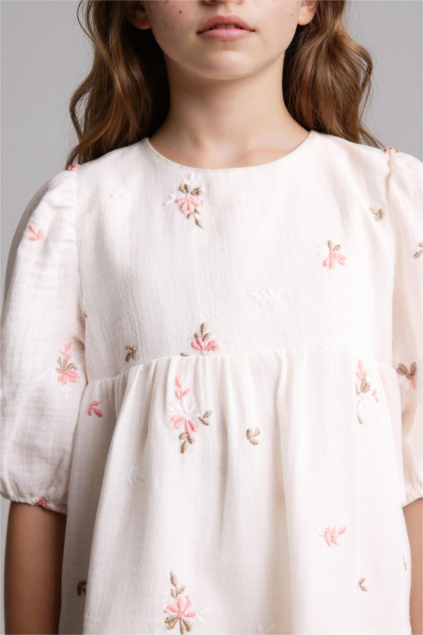 Kız Çocuk - Genç Kız Ekru Pamuklu Elbise Kız Çocuk