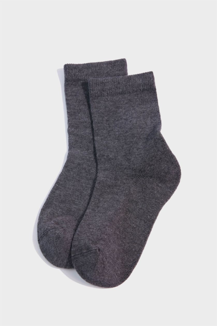 Erkek Çocuk - Genç Erkek Gri Melanj Erkek Çocuk Dikişsiz 5'li Modal Havlu Çorap