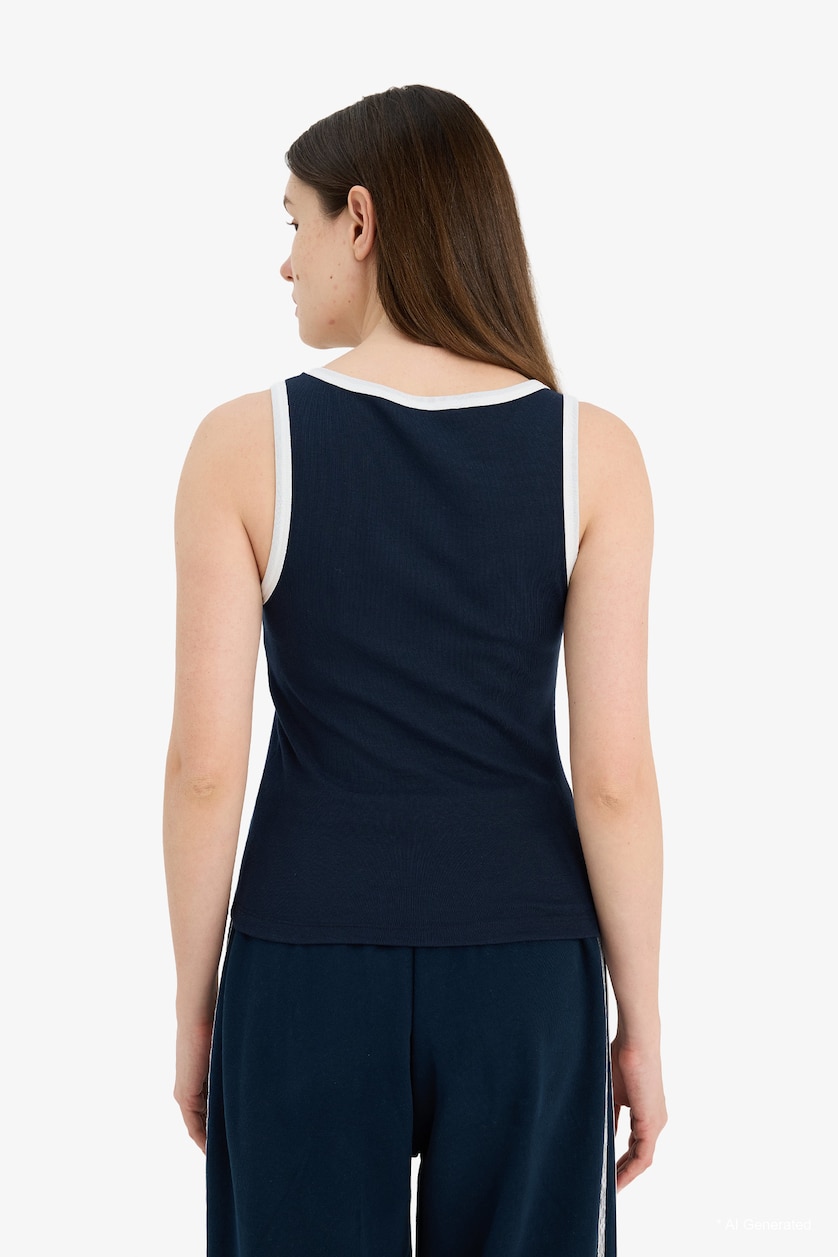 WOMAN NAVY Slim Fit Ribana U Collar Tank Top