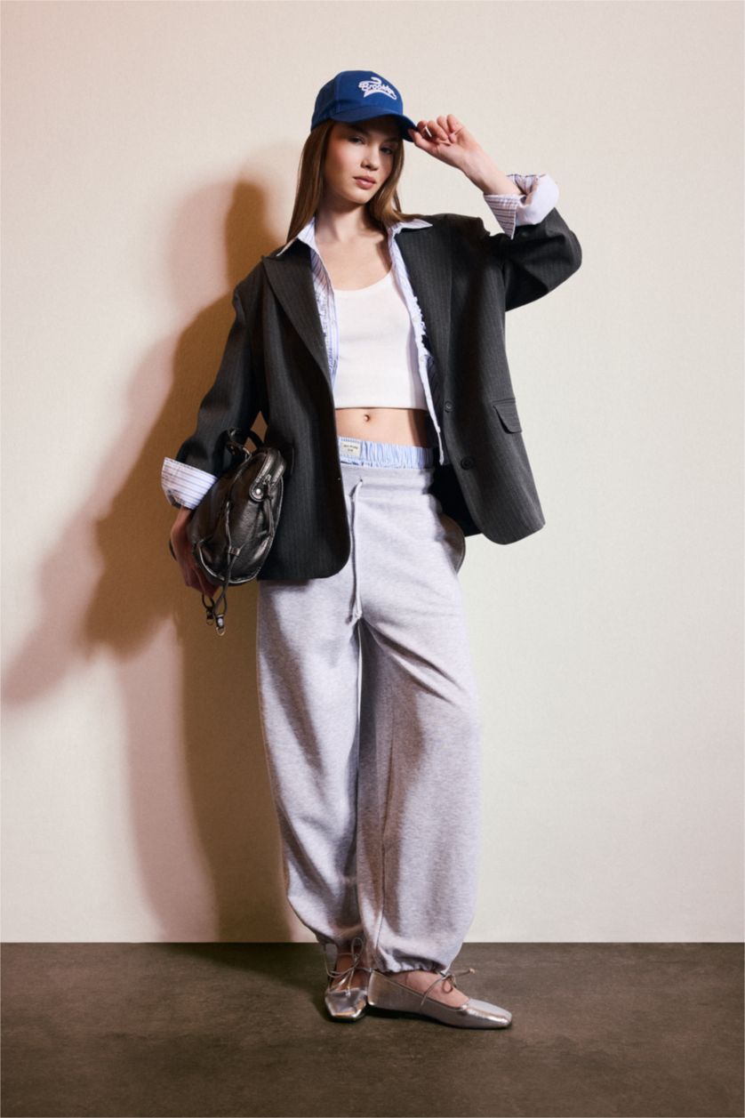 Kadın Gri Melanj Balloon Fıt Pantolon