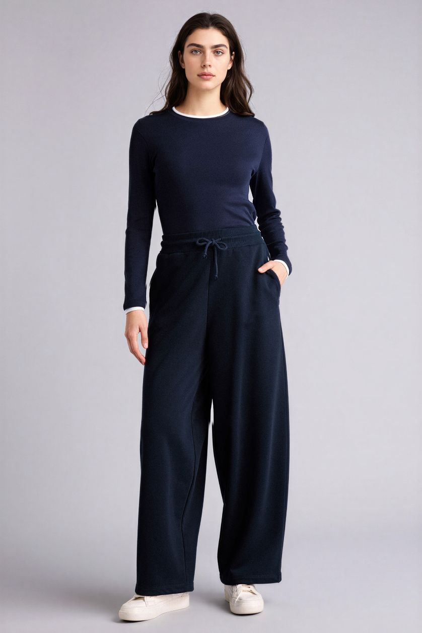 WOMAN NAVY Balloon Fit Wide Leg Sweatpants