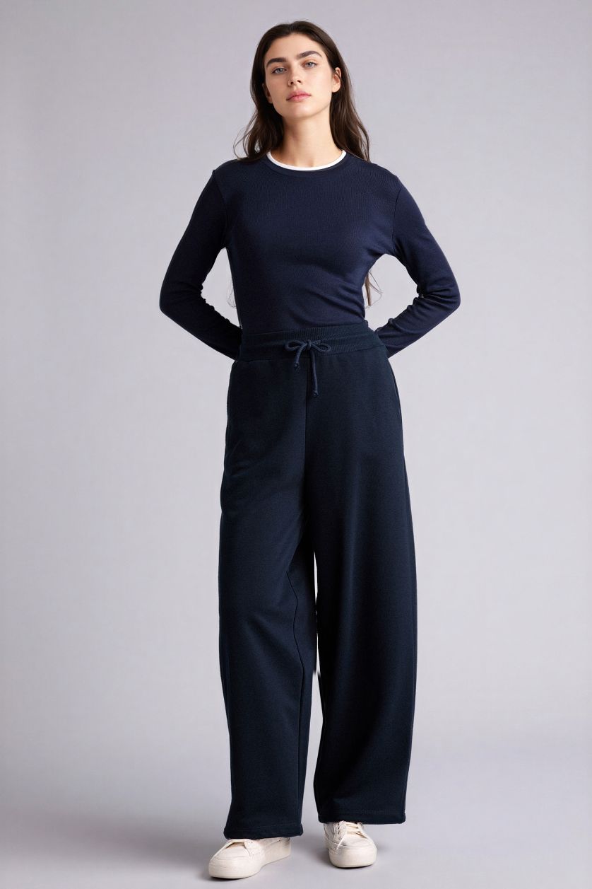 WOMAN NAVY Balloon Fit Wide Leg Sweatpants