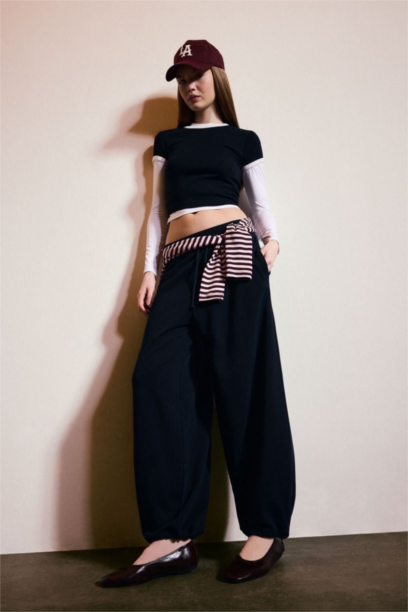 WOMAN NAVY Balloon Fit Wide Leg Sweatpants