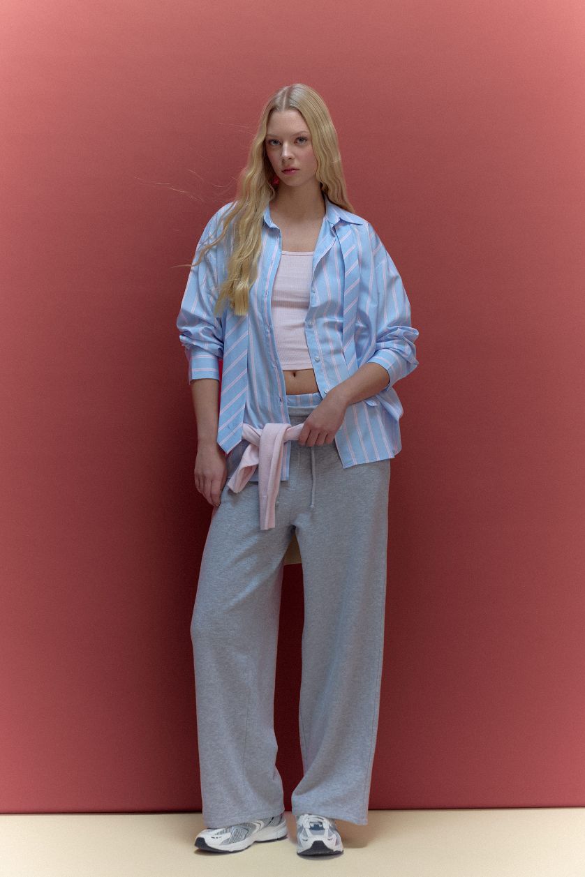 WOMAN Grey Melange Baggy Fit Trousers