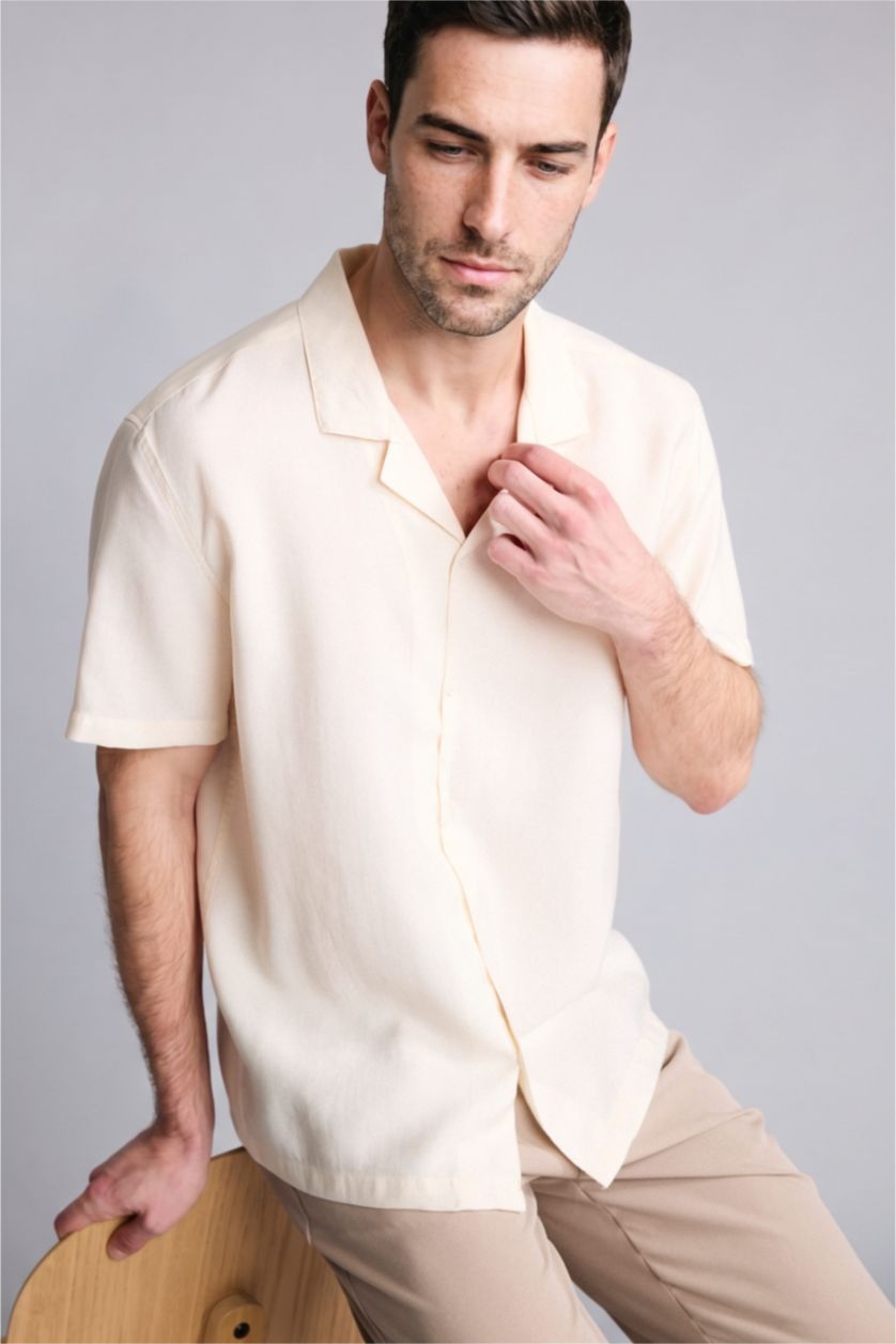 Erkek Taş Regular Fit Kısa kollu Akışkan Gömlek