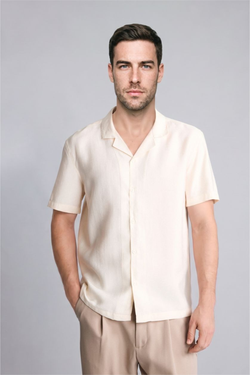 Erkek Taş Regular Fit Kısa kollu Akışkan Gömlek