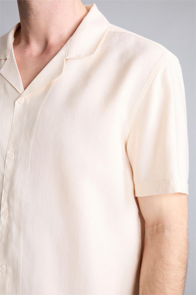 رجالي اللون الحجري Regular Fit Sensual Short Sleeve Shirt