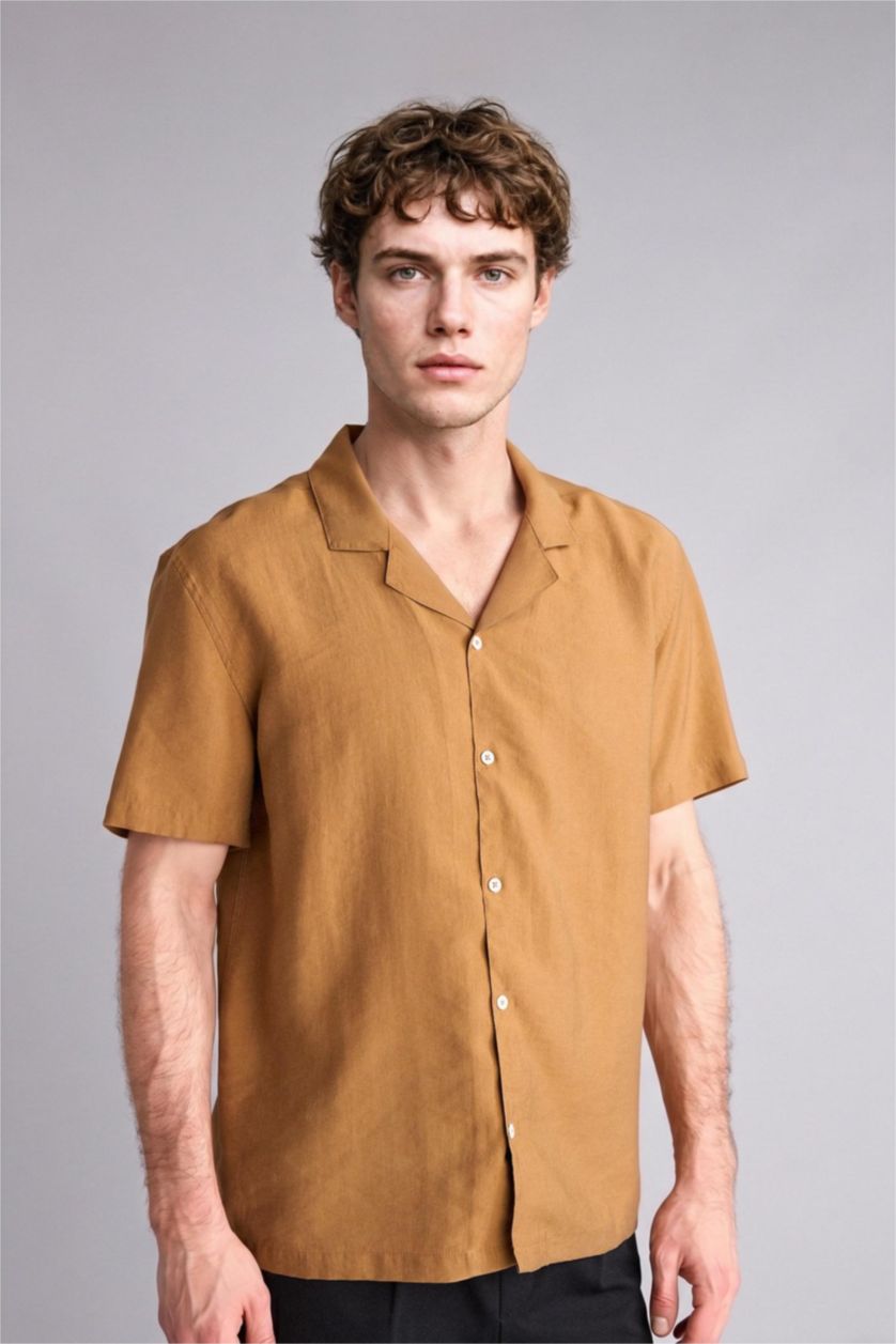 Men Camel Regular Fit Sensual Short Sleeve Shirt