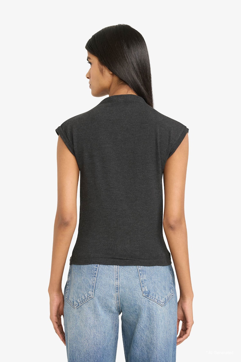Woman Anthracite Fitted Short Sleeve T-Shirt