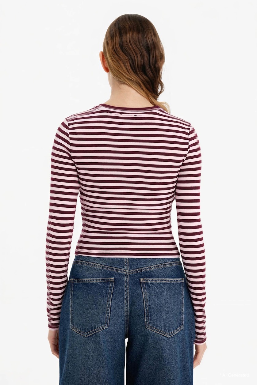 WOMAN Light Pink Loose Fit Boat Neck Ribbed Long Sleeve T-Shirt