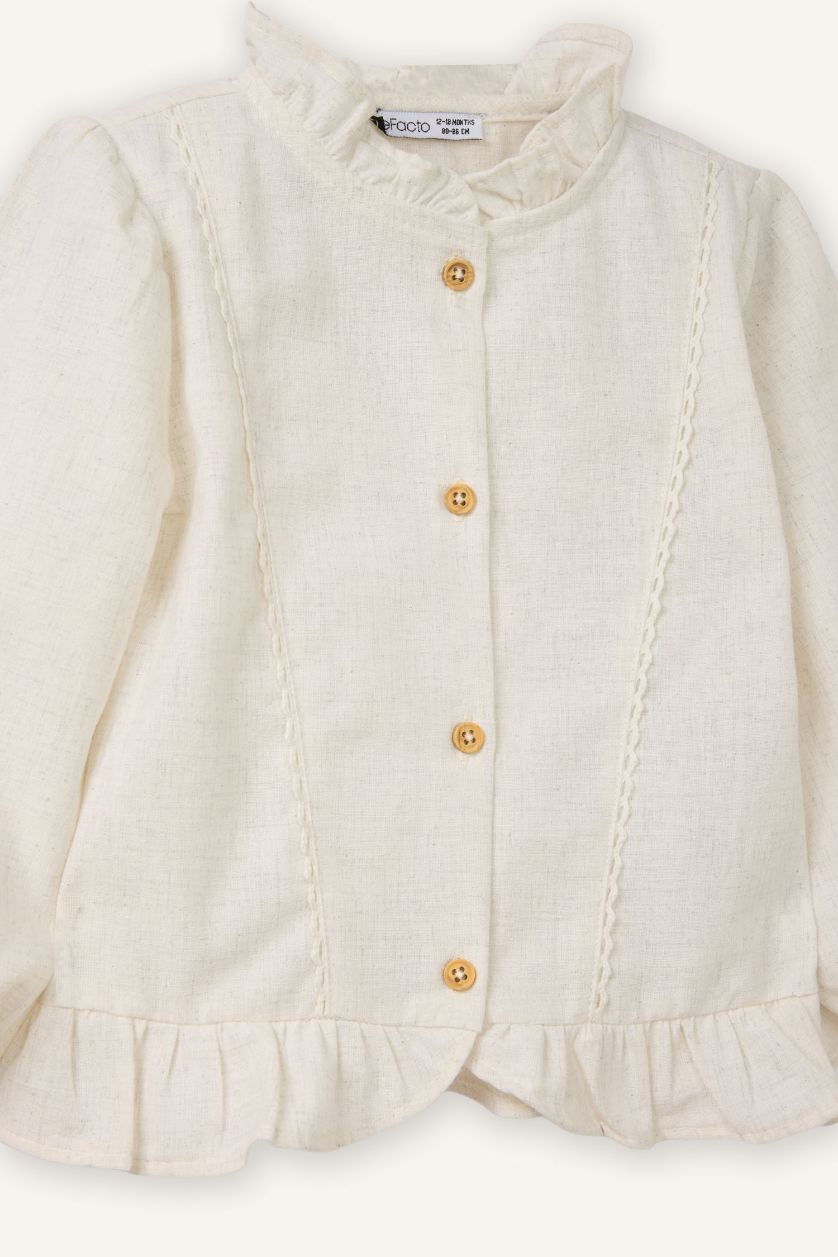 طفلة صغيرة بيج فاتح قميص بيبي بناتي ردن طويل قصة عادية وياخة مستديرة