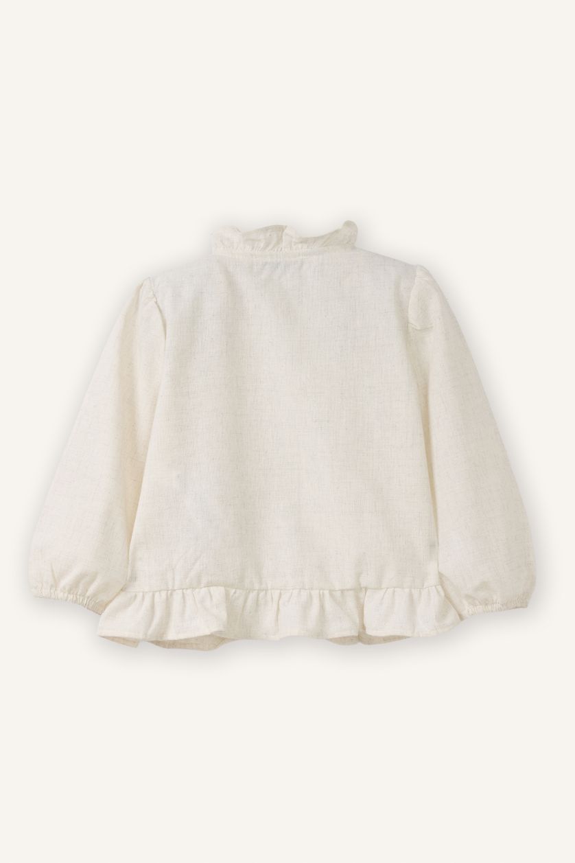 طفلة صغيرة بيج فاتح قميص بيبي بناتي ردن طويل قصة عادية وياخة مستديرة