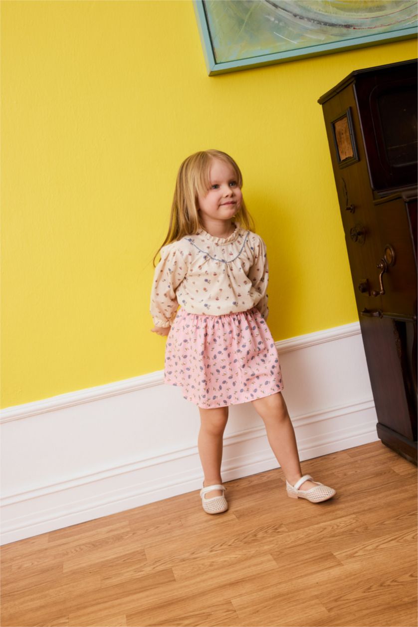 Baby Girl Ecru Baby Girl Patterned Twill Shirt