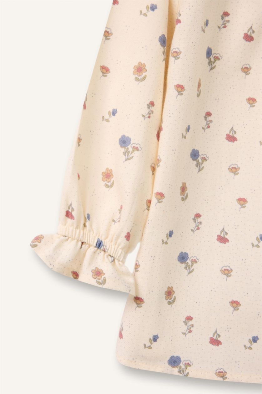 Baby Girl Ecru Baby Girl Patterned Twill Shirt