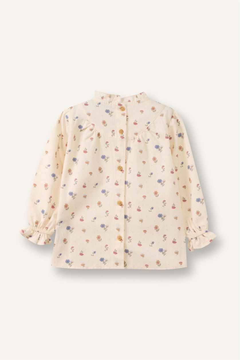 Baby Girl Ecru Baby Girl Patterned Twill Shirt