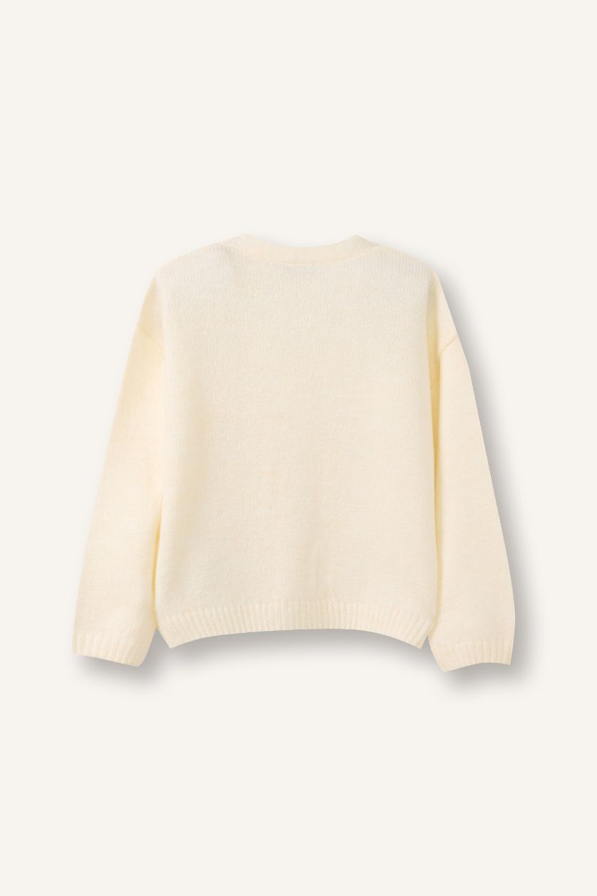 طفلة صغيرة بيج فاتح كارديجان بيبي بناتي مطرز قصة عادية بياقة V