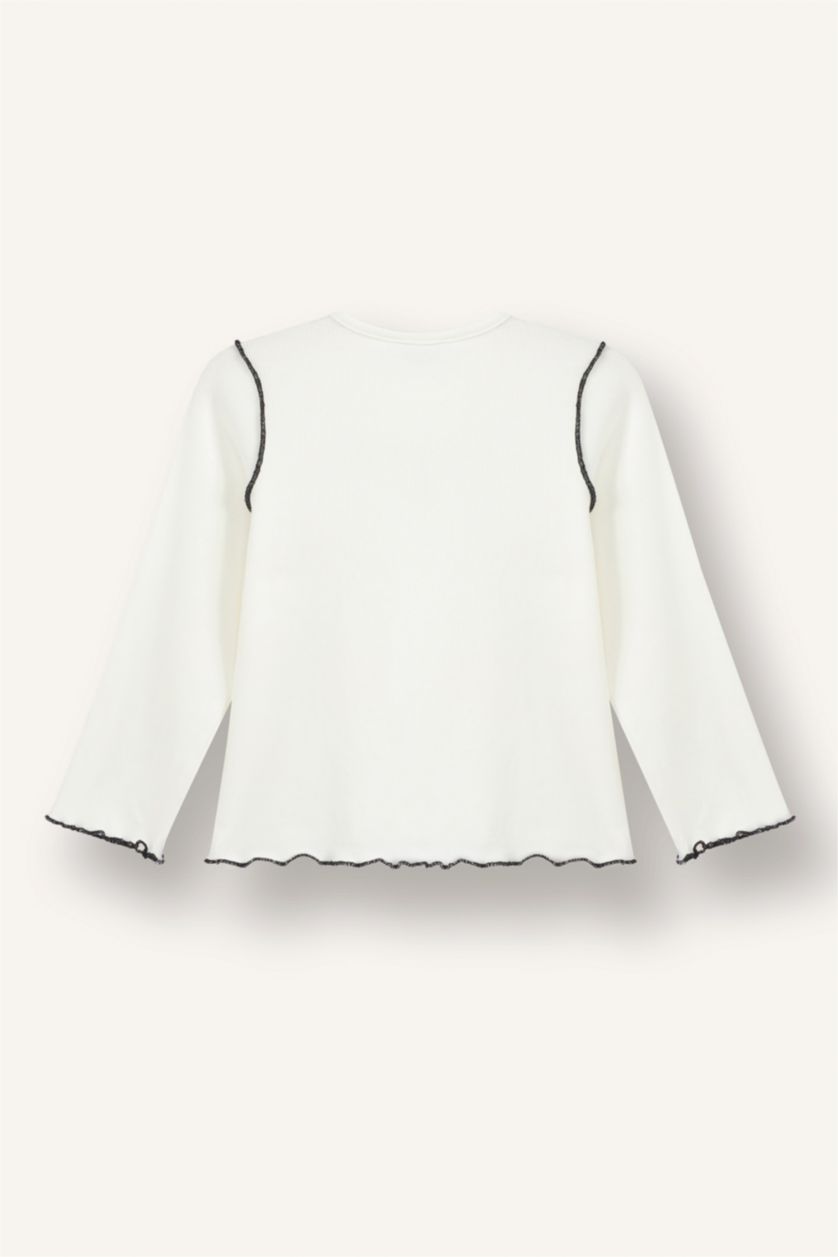 Kız Bebek Ekru Fitilli Kaşkorse Tişört Kız Bebek