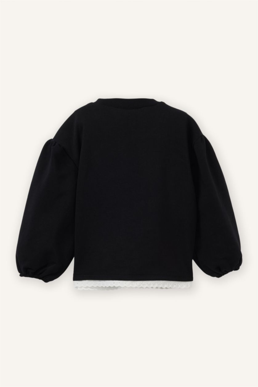 Baby Girl Black Oversize Fit Crew Neck Sweatshirt