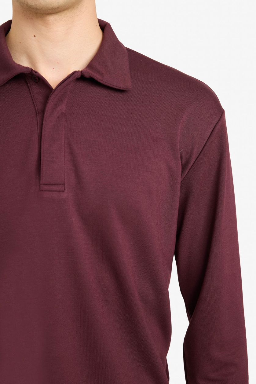 رجالي خمري سويت شيرت قصة عادية بياقة بولو