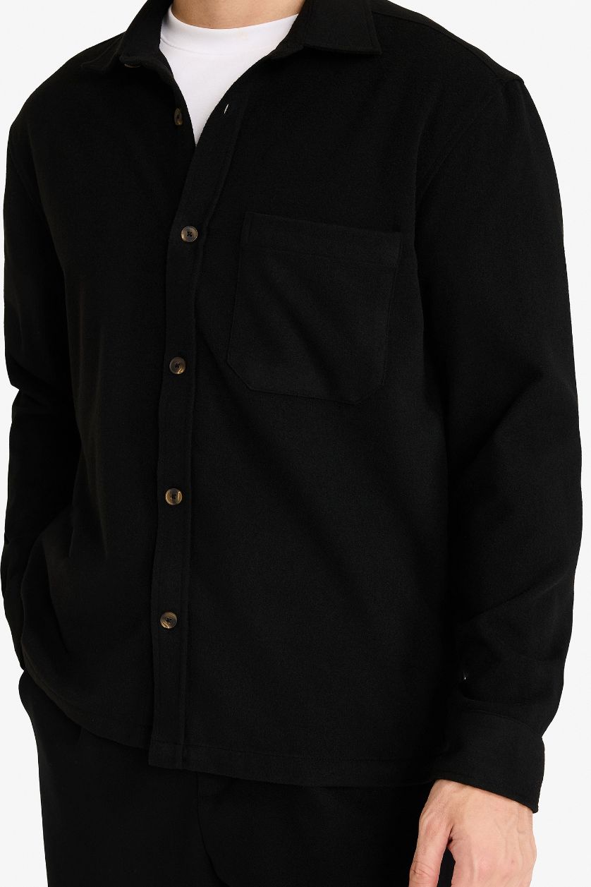 HOMME Noir Chemise en flanelle à col polo