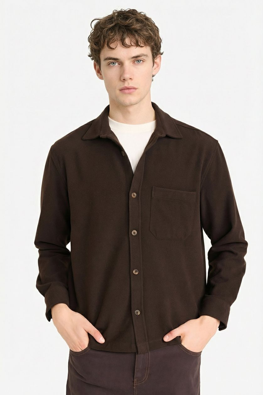 HOMME Marron Foncé Chemise en flanelle Coupe régulière
