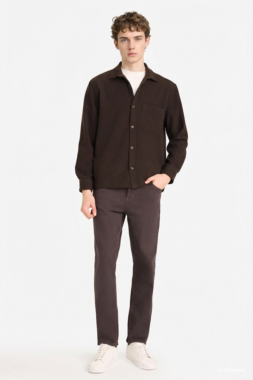 MAN Dark Brown Regular Fit Flannel Shirt