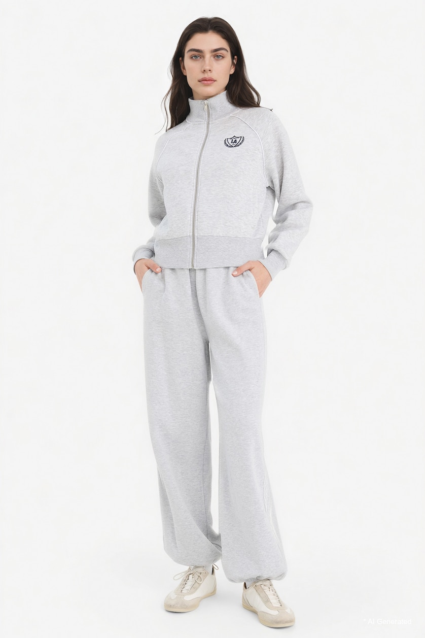 FEMME Gris Sweat-shirt zippé imprimé Coupe ample