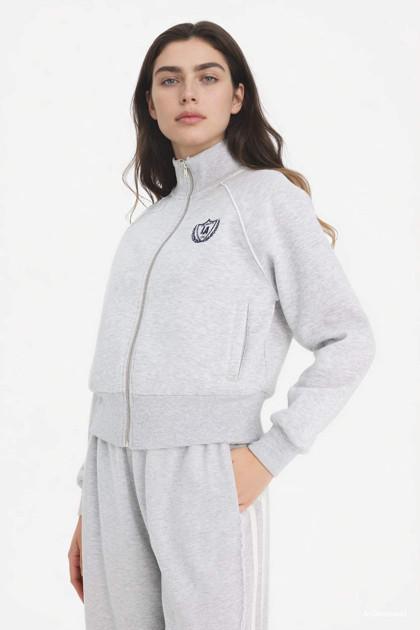 FEMME Gris Sweat-shirt zippé imprimé Coupe ample