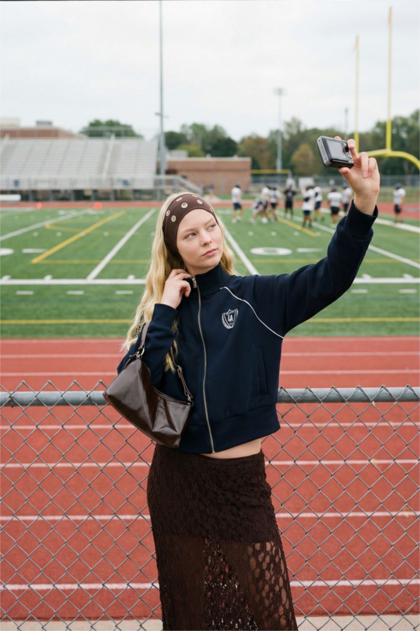 Woman NAVY Loose Fit Half Turtleneck Thick Sweatshirt Fabric Cardigan