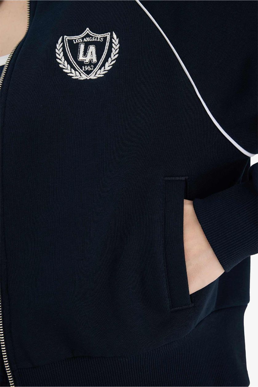 Kadın Lacivert Loose Fıt Dik Yaka Fermuarlı Sweatshirt