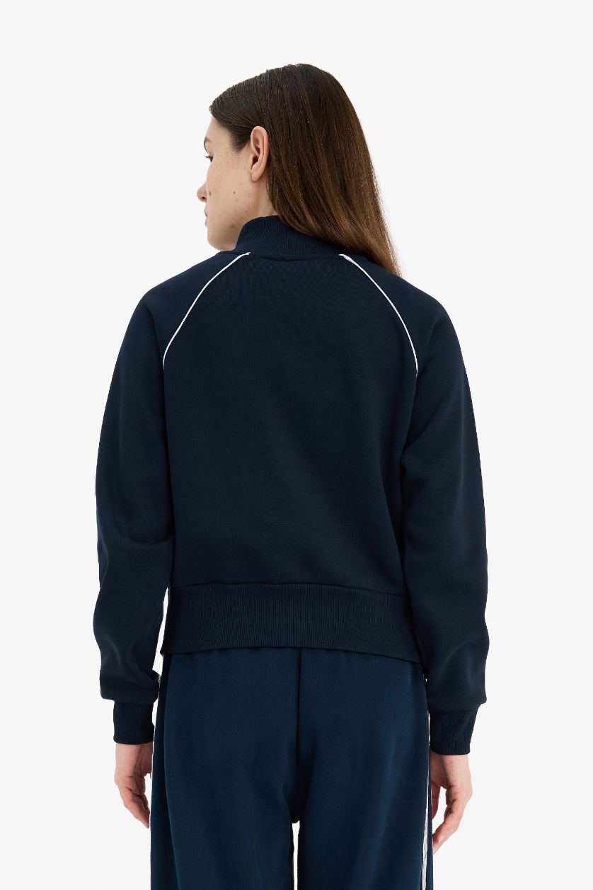 Kadın Lacivert Loose Fıt Dik Yaka Fermuarlı Sweatshirt