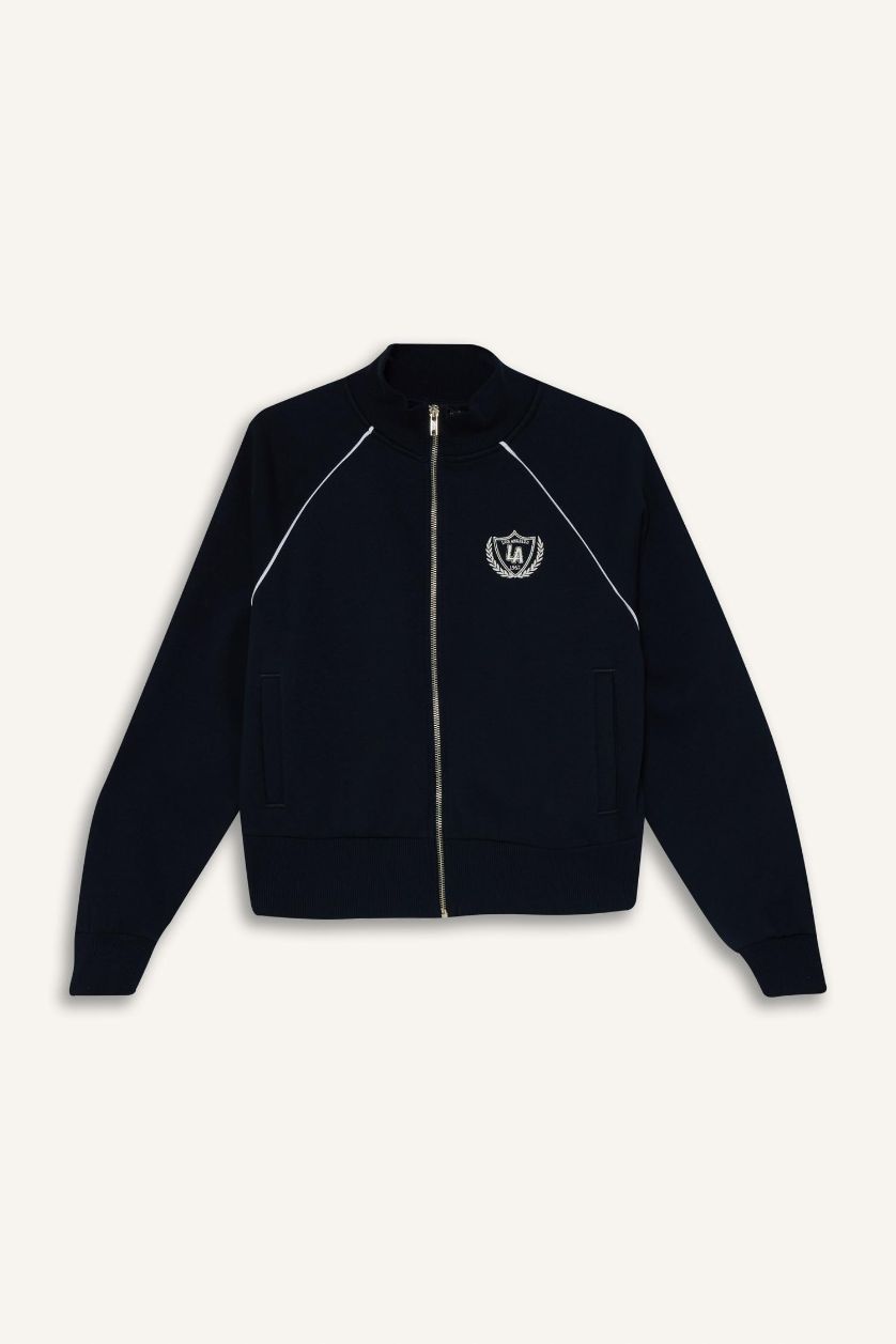 Kadın Lacivert Loose Fıt Dik Yaka Fermuarlı Sweatshirt