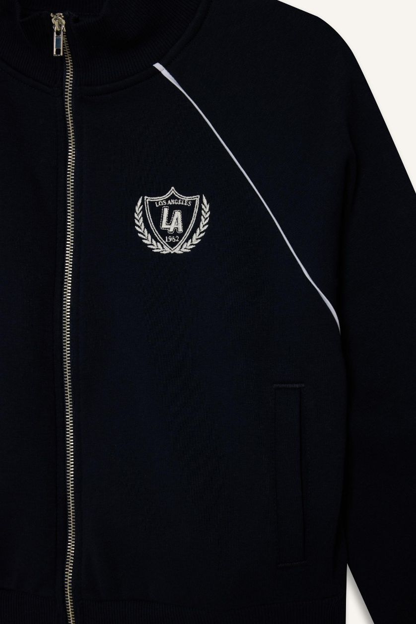 Kadın Lacivert Loose Fıt Dik Yaka Fermuarlı Sweatshirt