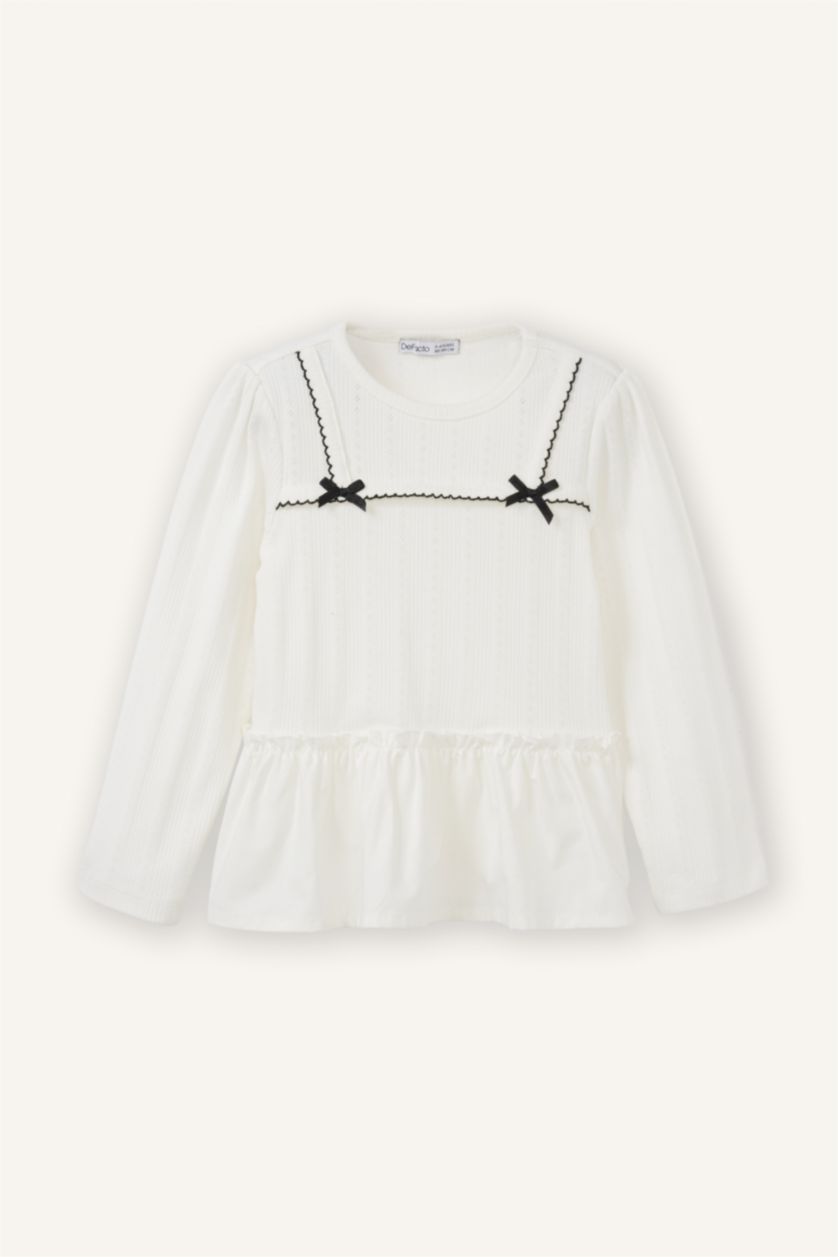 Kız Bebek Beyaz Fiyonk Detaylı Tişört Kız Bebek