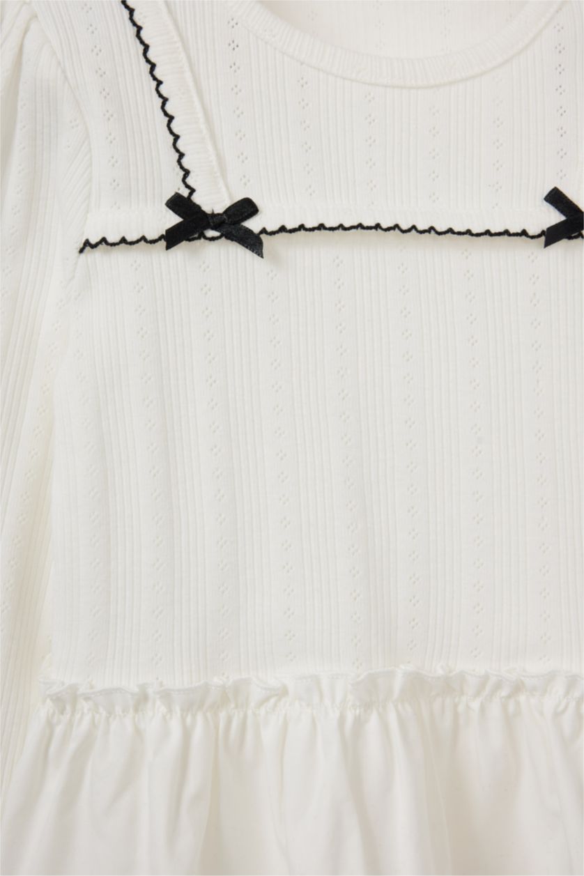 Kız Bebek Beyaz Fiyonk Detaylı Tişört Kız Bebek