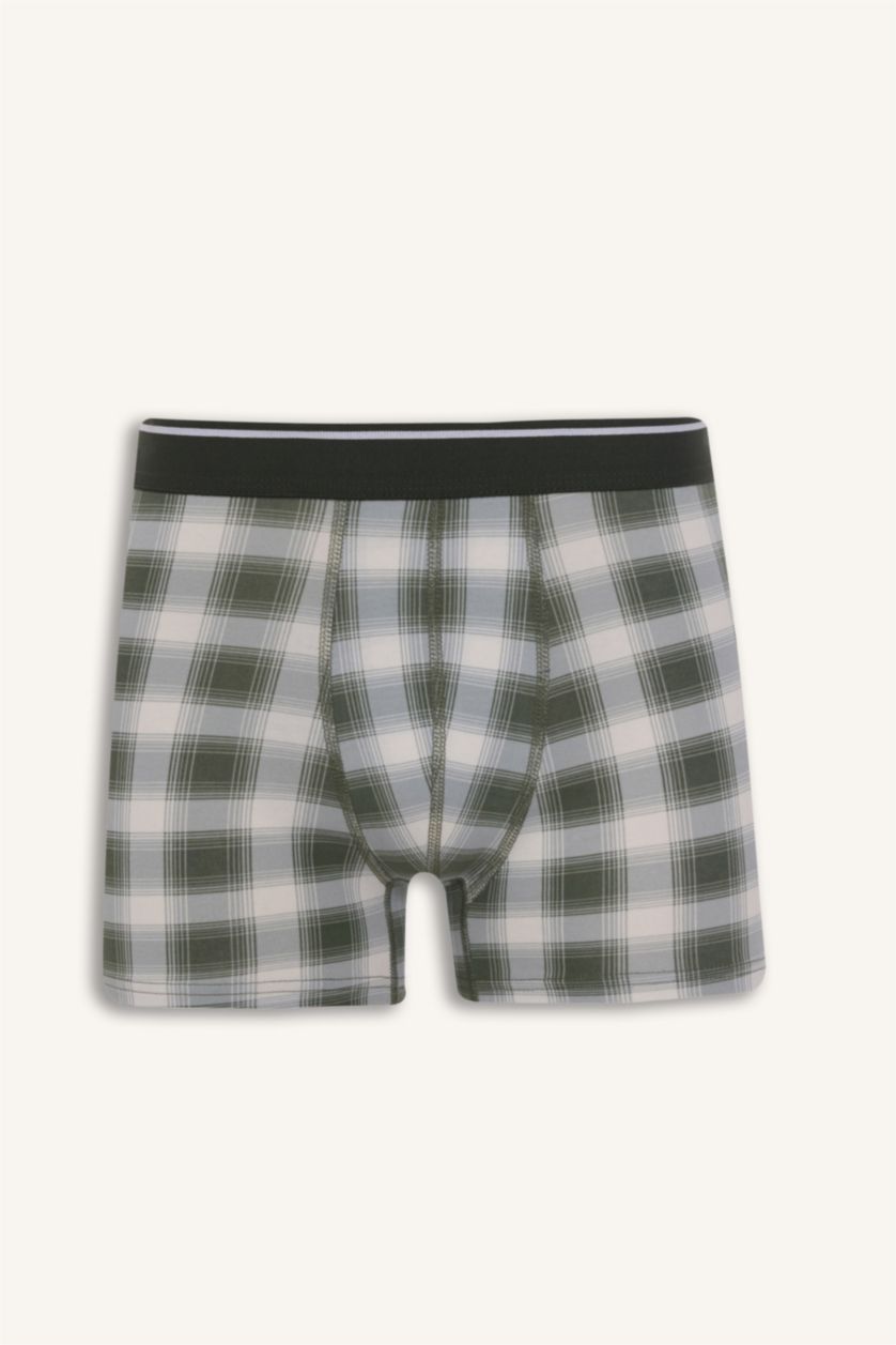 رجال أخضر غامق بوكسر كاروهات مطبوع - 3 قطع