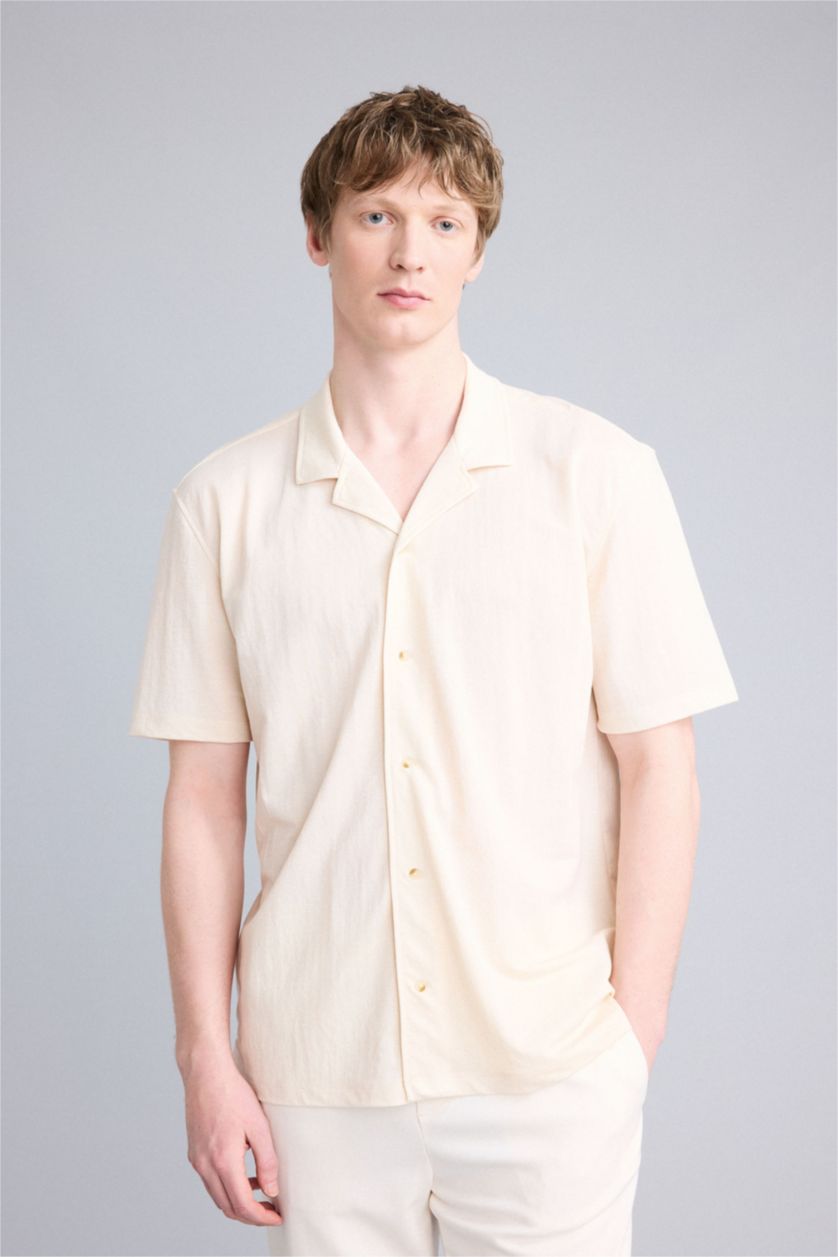 Мужчины Слоновая кость Трикотажная рубашка Regular Fit с воротником поло и коротким рукавом