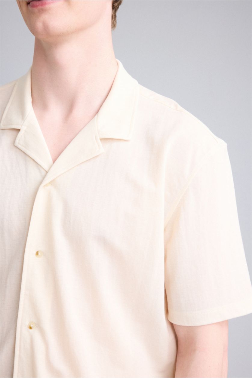 Мужчины Слоновая кость Трикотажная рубашка Regular Fit с воротником поло и коротким рукавом