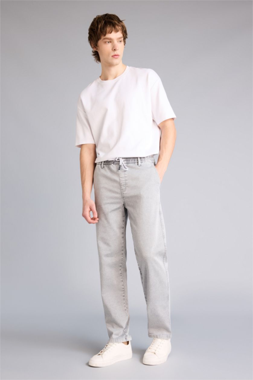 Мужчины Светло-серый Джинсы Wide Leg с широкими штанинами и снежной стиркой